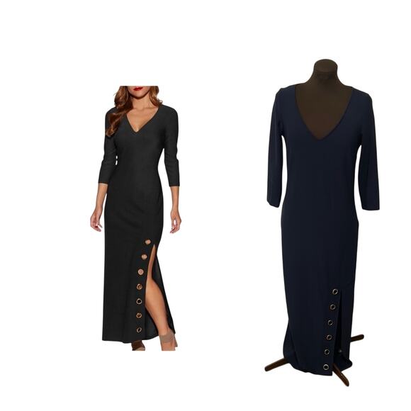 Boston Proper Beyond Travel Navy Blue Sheath V Neck Grommet Dress Size Small - Picture 1 of 15